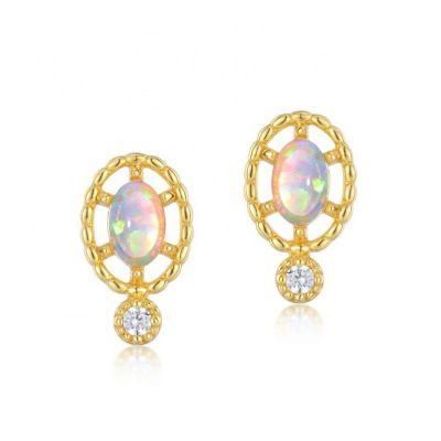 Factory Price 925 Sterling Silver Synthetic Opal Earrings Jewelry Hollow Oval Stud Earrings