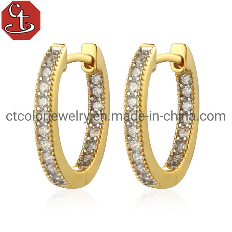 Wholesale Fashion 925 Silver Rose Plated Rainbow CZ Huggie Hoop Earrings