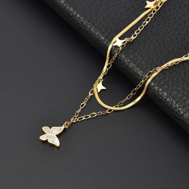 Manufacturer Custom Fashion Jewelry High Quality Waterproof Bijoux En Acier Inoxydable Wholesale Stainless Steel Jewelry Necklace 2layer