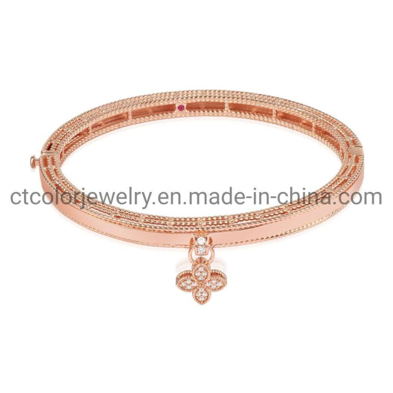 Fashion Bracelet Jewelry 18K Rose Gold Sterling Silver Cubic Zirconia Custom Bangle