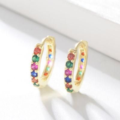 Wholesale Small Pave 18K 14K Gold Plated Lovely Rainbow Multicolor CZ Huggie Earrings Women