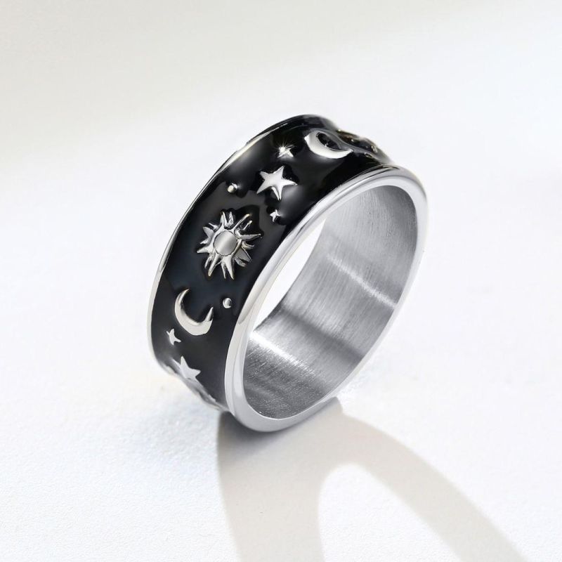 Stainless Steel Star Moon Epoxy Ring Men′s Trendy Ring Index Finger Accessories Jewelry Wholesale SSR2495