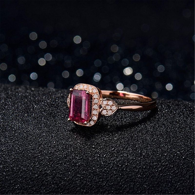 Natural Ruby Ring Tourmaline Female-Plated Rose Gold Ring