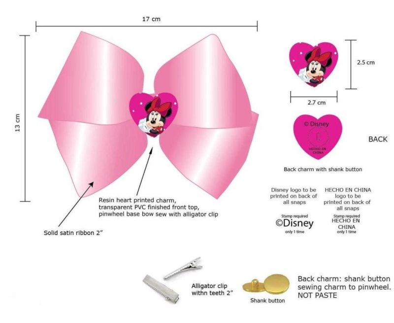 Custom Resin Heart Printed Charm Bow Tie Heart Charm Minnie Hair Clip