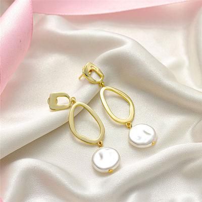 Fashion Silver or Brass Female Baroque Pearl Earring