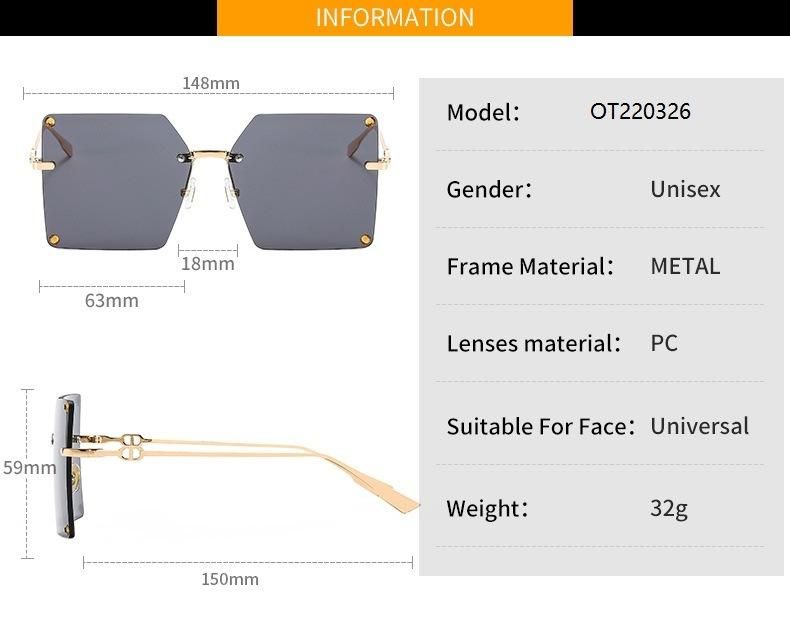 Large Frame Metal Rimless Sunglasses Diamond Personality Sunglasses