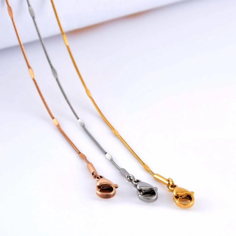Fashion Jewellery 18K 14 K Gold Plated Stainless Steel Round Snake Chain Embossed Necklace Jewelry