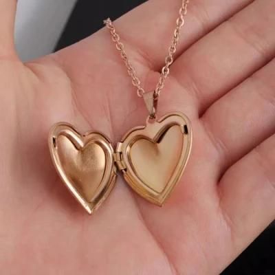 Small Elegant Gold Heart Charm Necklace Locket Jewelry Keepsake Pendant