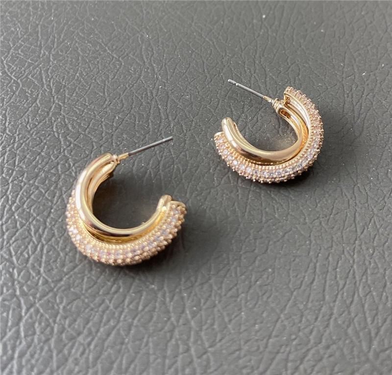 New Arrival 18K Gold Plated Smooth Pave Cubic Interlocking Hoop Earrings for Women Mini Brass Alloy Earring
