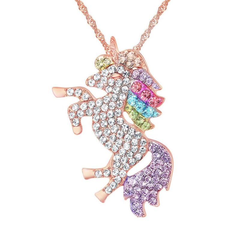 Microset Covered with Drill Unicorn Pendant Creative Tianma Necklace