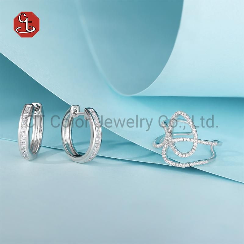 Fashion 925 Silver Jewelry Circle Earrings Ladder Stone Hoop Earrings