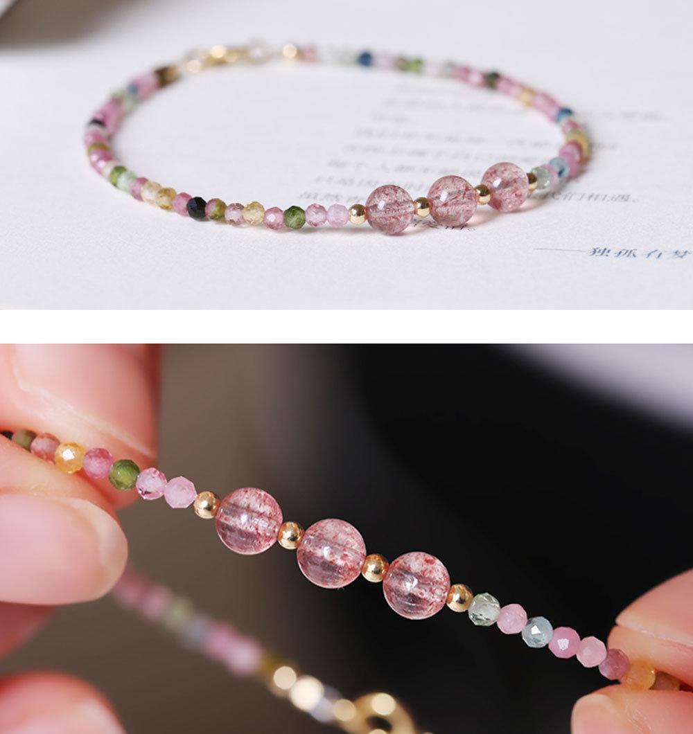 925 Silver Jewelry Natural Rainbow Tourmaline & Crystal Beads Bracelet