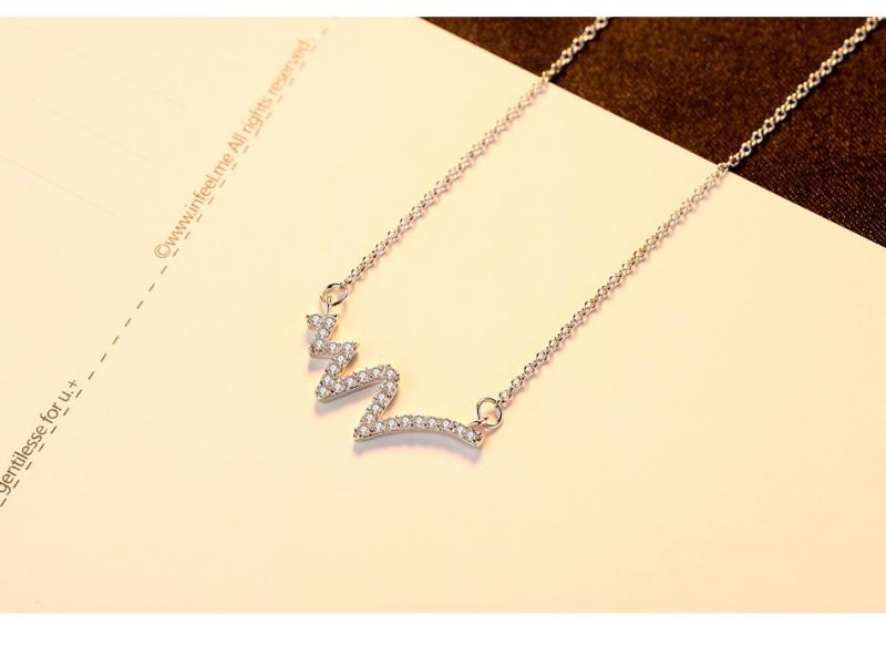 S925 Sterling Silver Fashion Zircon Lightning Shape Necklace