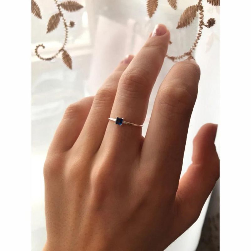 925 Sterling Silver Simple Cute Dazzling Square CZ Finger Ring Size 6 7 8 for Women Gilr Silver 925 Jewelry