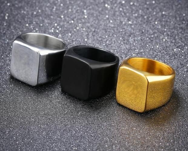Fashion Rings Square Big Width 24K Titanium Finger Men Ring Fashion Jewelry