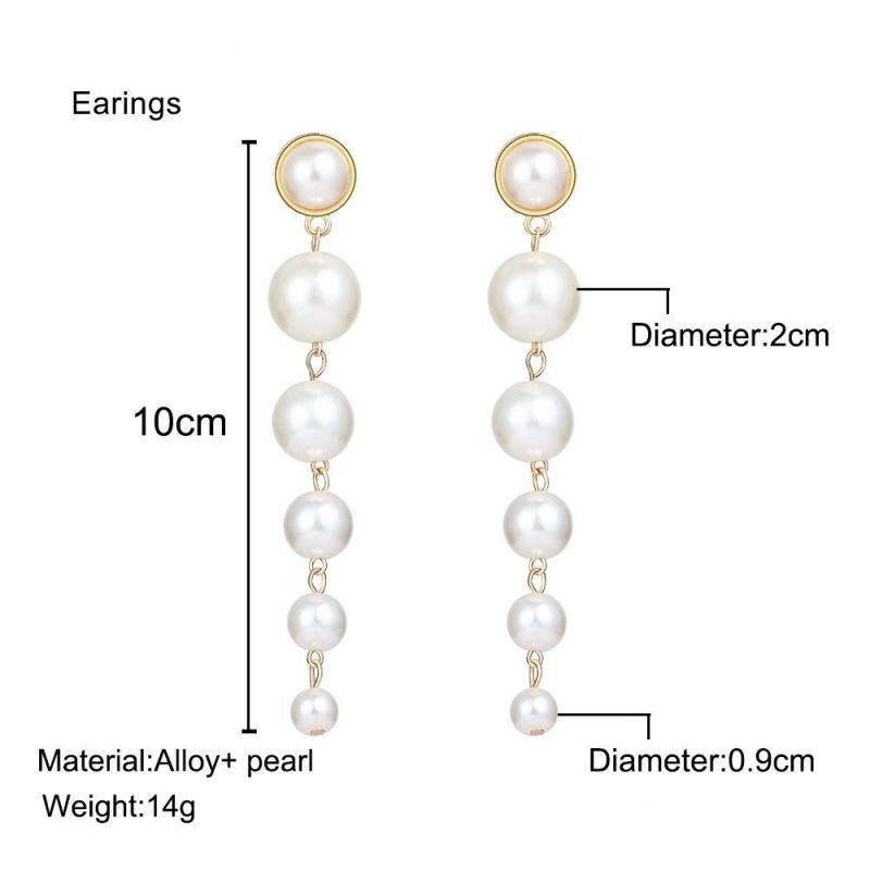 Long Tassel Pearl Earrings Fashion Hanging Chain Earrings Alloy Earrings Women