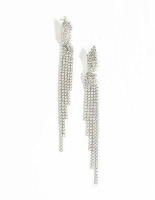 Fashion Jewelry New Retro Crystal Glass Stones Rhodium Silver Twisted Cupchain Tassel Drop Earrings