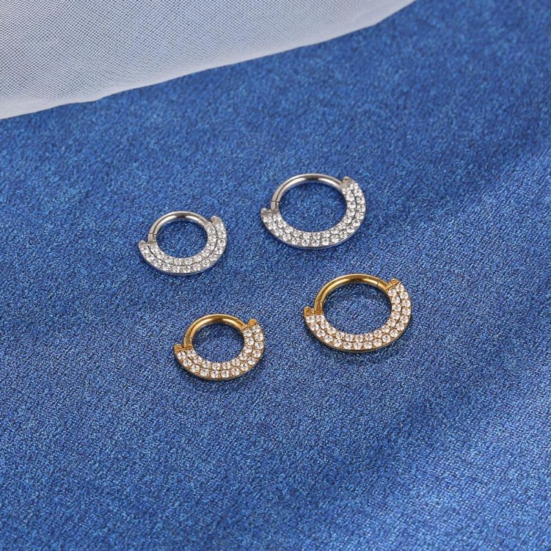 Nose Septum Rings Inlaid CZ G23 Titanium Nose Rings Hoop 16g 6mm to 12mm Body Piercing Jewelry