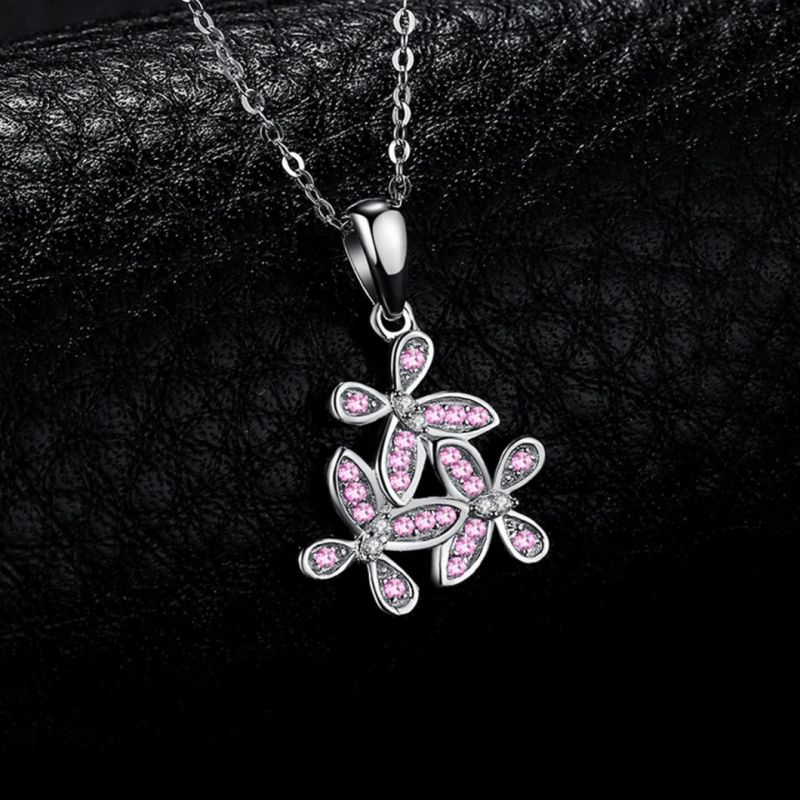 Fashion Jewelry 925 Sterling Silver Pink Flower Pendant Necklace for Women Wholesale