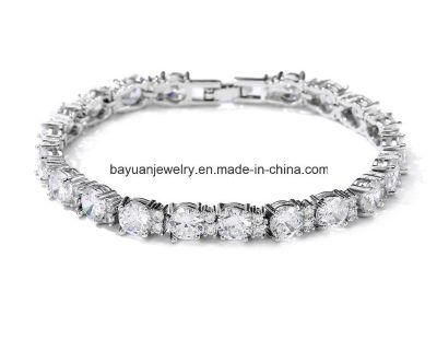 Platinum or Yellow Gold or Rose Gold Clad CZ Cubic Zirconia Round-Cut Tennis Bracelet