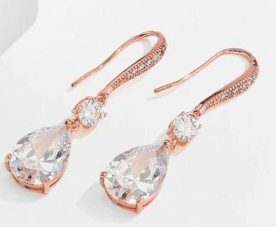 Rose Gold CZ Dangle Earring. Bridal Wedding CZ Earring for Women. Bridesmaid Jewelry