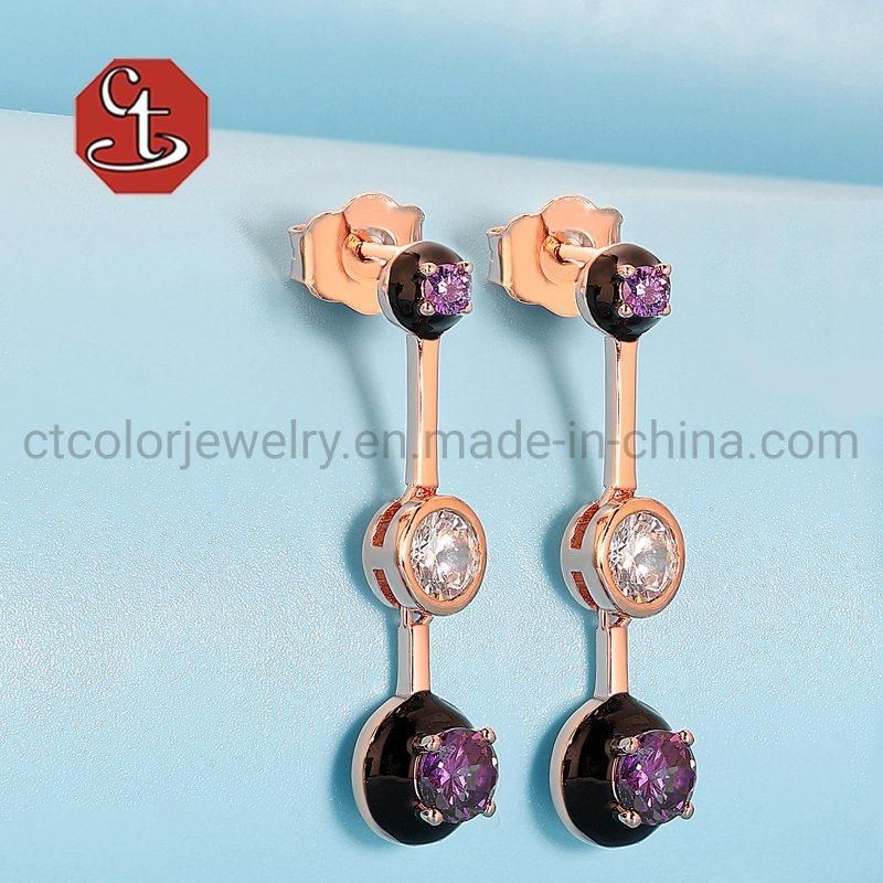 Fashion Jewellery Eardrop Earring Purple CZ 925 Silver Jewelry Earring with Enamel