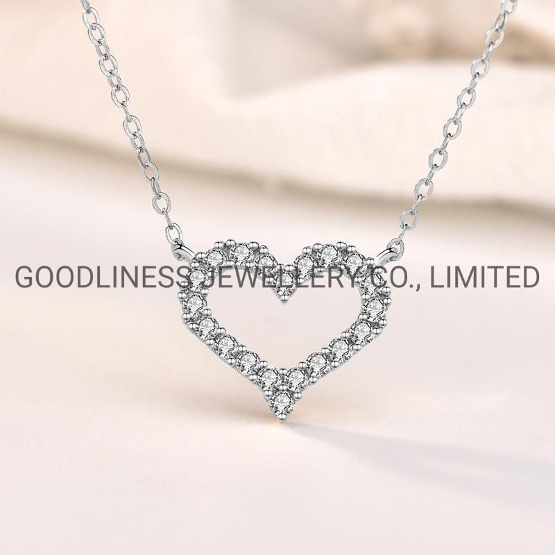 925 Sterling Silver Fine Jewelry CZ Heart Pendant Necklace
