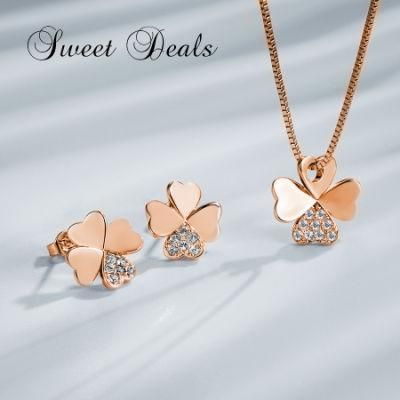 Four Leaf Clover Earrings Necklace Set Fashion Jewelry