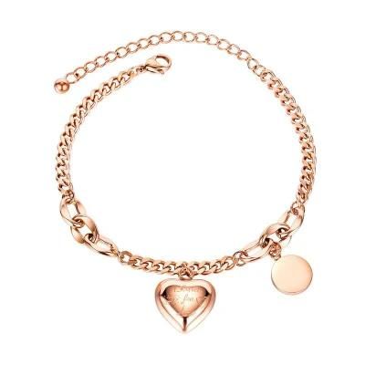 Stainless Steel Chain Bracelets Love Heart Bracelets Romantic Gift Steel/Rose Gold/Gold Plated Bracelets for Women