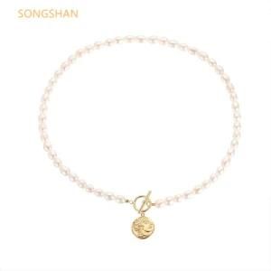 S925 Silver 18K Gold Plated Lady Baroque Pearl Coin necklace