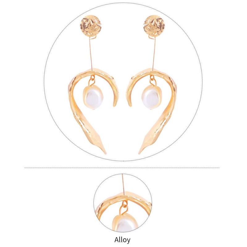 Gold Plated Geometric C Shape Alloy Earrings with Pearls Charm