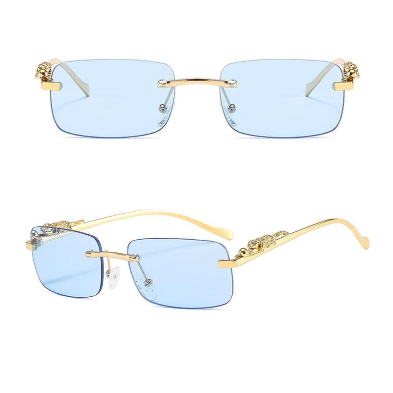 New Shades Cheetah Rimless Metal Frame Square Luxury Sunglasses