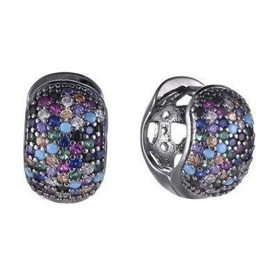 925 Silver Colorful Stone Hoop Earring with Black Plating