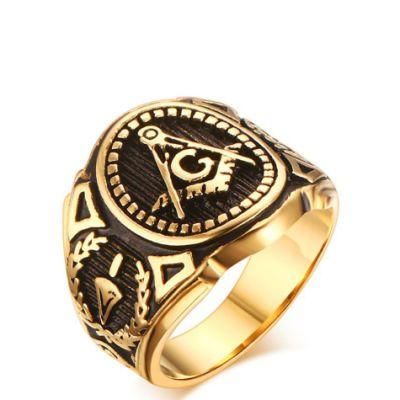 Japanese and Korean Style Jewelry Men&prime; S Stainless Steel Freemason Ring