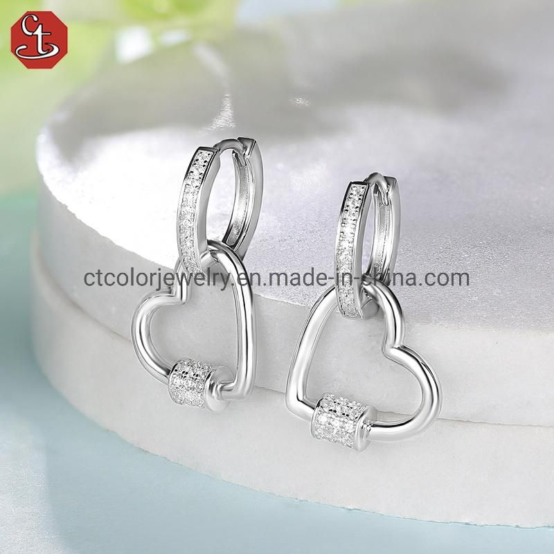 2022 Fashion Jewelry 925 Sterling Silver Heart White Rhodium earrings for Women