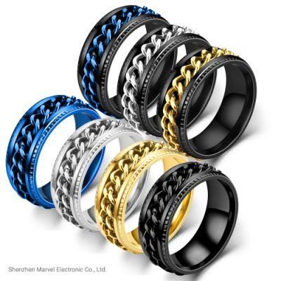Fashion Jewellery Rotatable Chain Punk Stainless Steel Men Rings