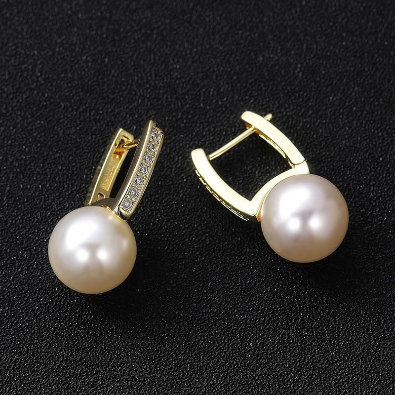 High Quality Romantic Retro Elegant Diamond Zircon Micro Insert 12mm Pearl Earrings for Women