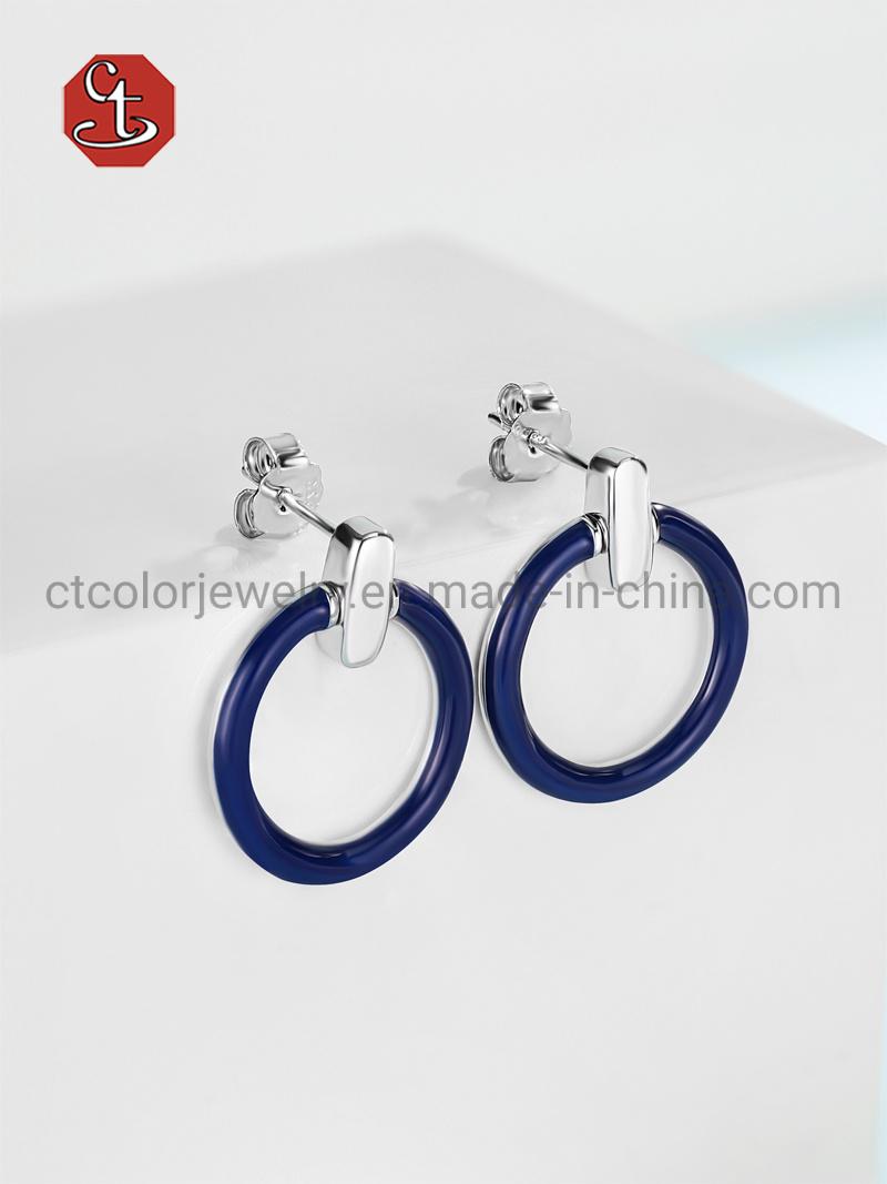 925 Sterling Silver Jewellery Pink & Blue Circle Enamel Earrings Jewelry