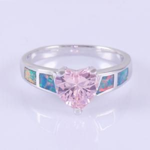 Created Green Fire Opal Sterling Silver Ring with Pink Stone