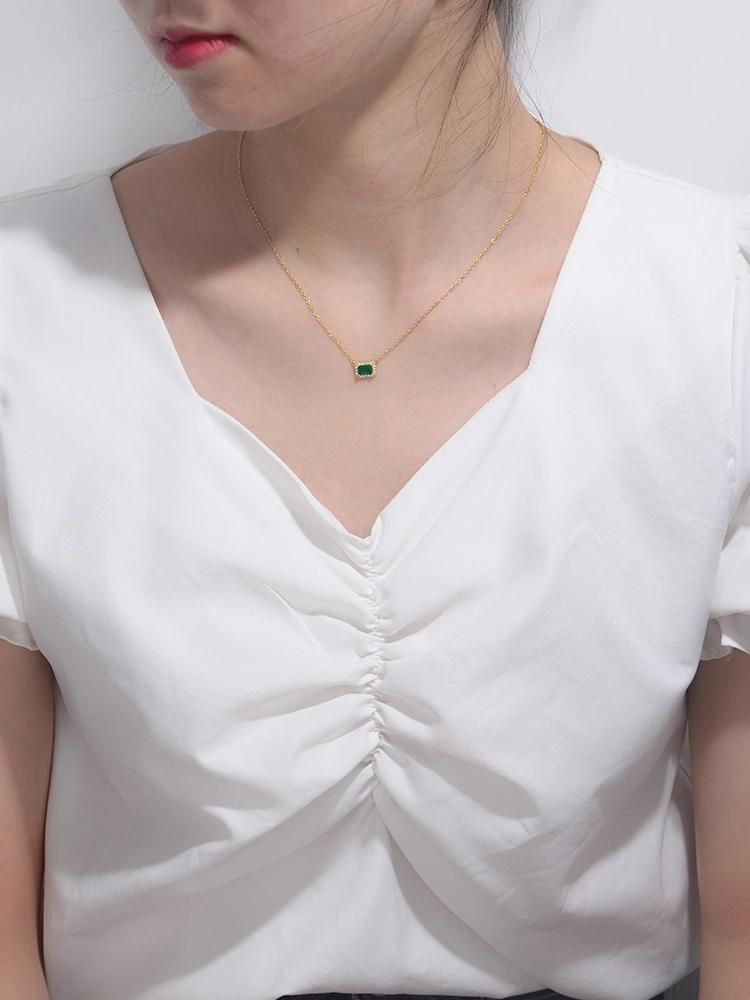 925 Sterling Silver Women Jewelry Emerald Zirconia Charm Necklace
