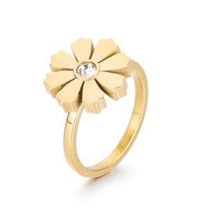 Women Jewelry Stainless Steel Diamond Daisy Flower Ring