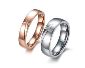 1PC Unique Titanium Stainless Steel Rhinestone Couple Rings Wedding Cross Band Ring