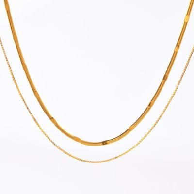 Flat Snake Chain Jewelry Lady Fashion Layering Necklace Gold Plated Custom Jewelry with&#160; Box Chain