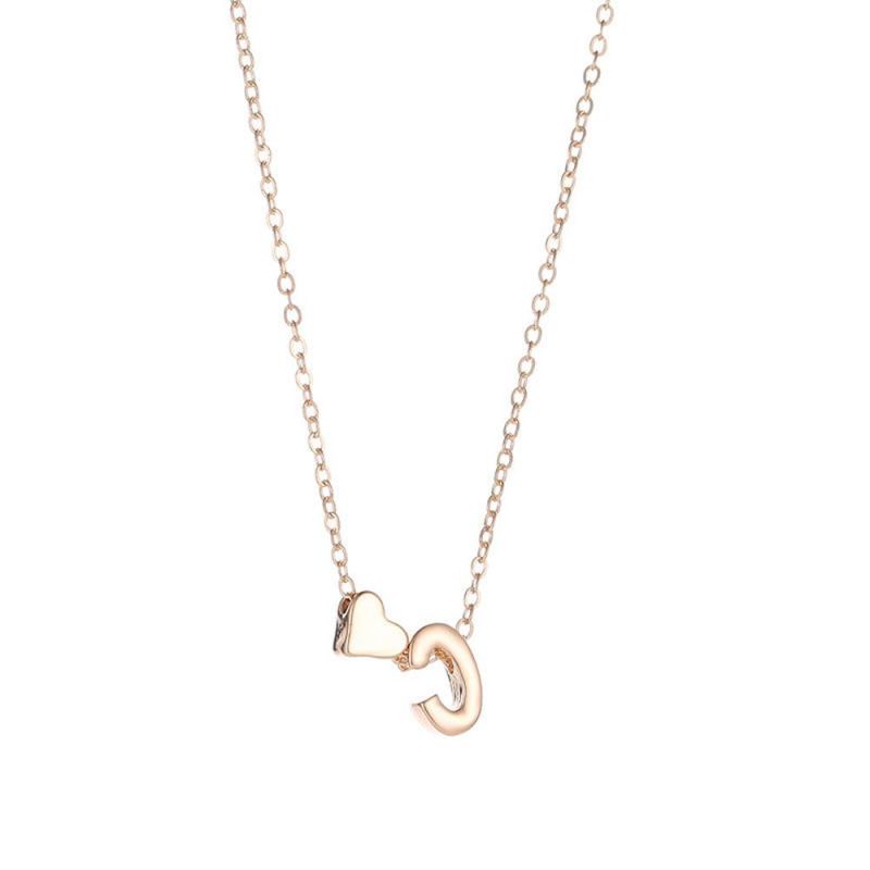 Fashion Women Tiny Heart Dainty Initial Letter Name Necklace Jewelry