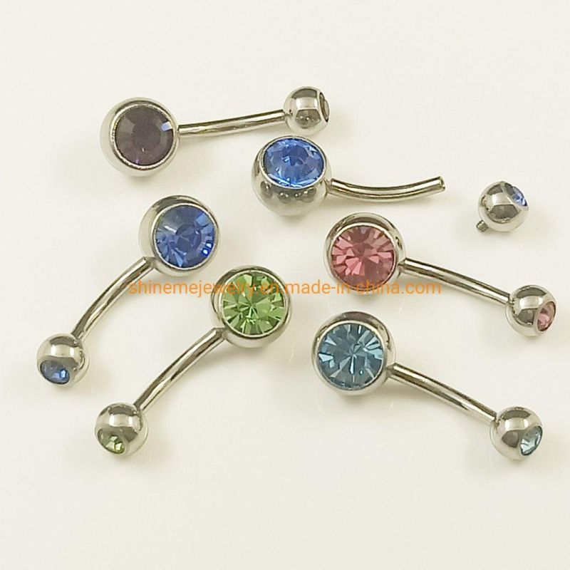 Top Quality Jewelry Body Piercing G23 Titinaium F136 Titanium Piercing Double CZ Internal Thread Navel 1901I