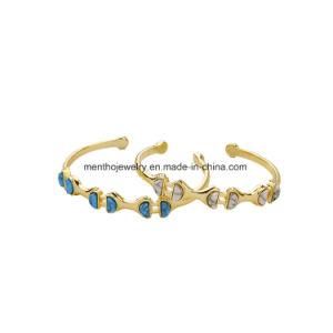 Inlaid Natural Stone Women&prime;s Bracelet Semi-Circular Crystal Jewelry