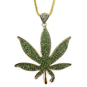 Hiphop Green Leaf New Iced out Pendant Pot Necklace (MJB651)