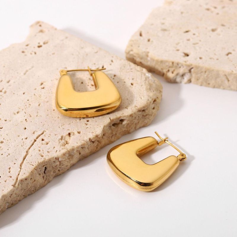 Manufacturer Custom Women Fashion Jewelry, Custom Gold Plated Jewelry, Stainless Steel 18K Gold Plated U-Shaped Earrings Female Earrings