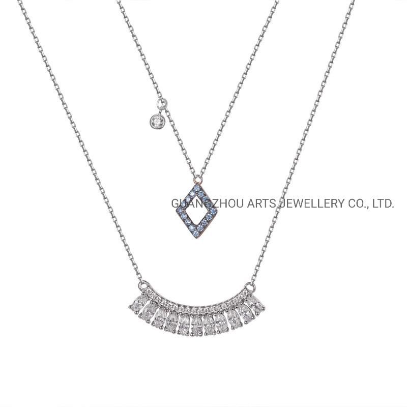 CZ & Spinels The Double Layer Chains Silver Necklace