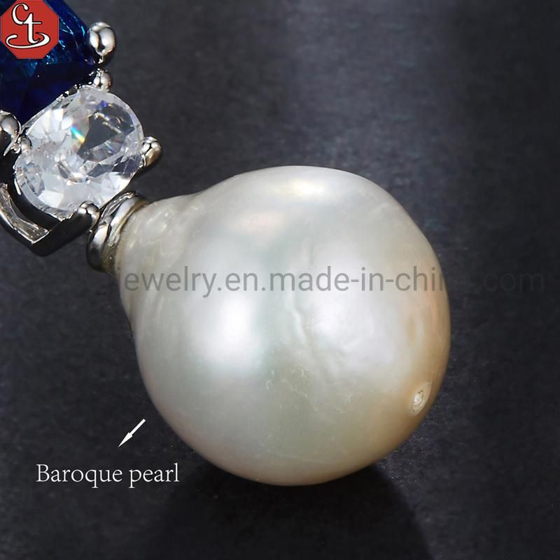 2021 New Light Luxury Baroque pearl Blue glass Earring